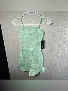 wild fable Mint Green Smocked Romper with Ruffle Hem